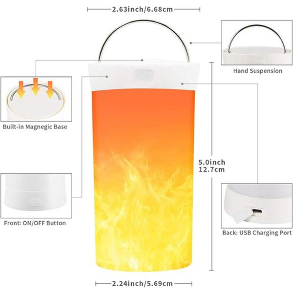 LED flammelampe, USB genopladelig flamme natlampe, vandtæt