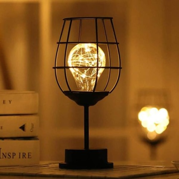 Sort metaltrådsbordlampe, moderne jernkurv-stil nattelys,