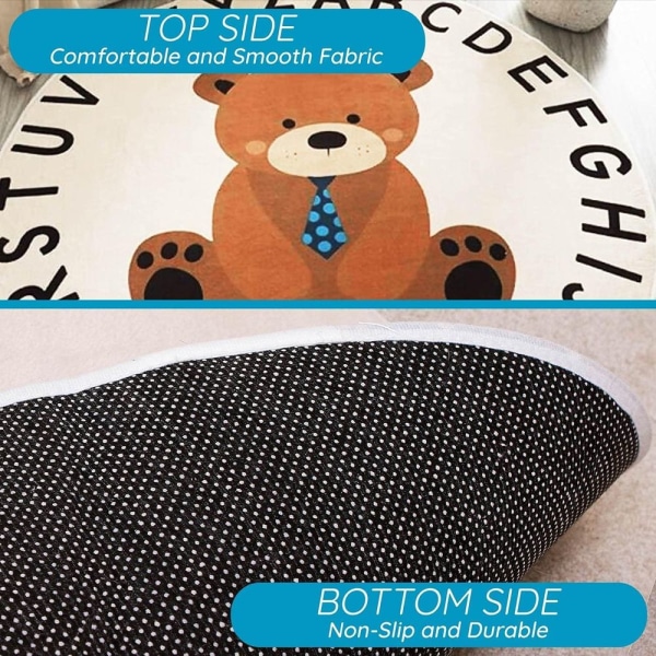 Pehmeä Round Bear ABC -matto toddler ja lapsille - Liukumaton aakkosmatto ja baby matto