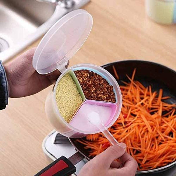Kryddburkar, kökskryddbox, kryddburkar, salt- och pepparkvarnar, tre galler plastkryddflaska - rund gåva
