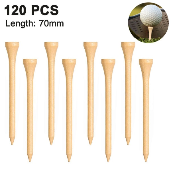 Golf tees bambus sett, 120 stykker, tre farge, 70 mm