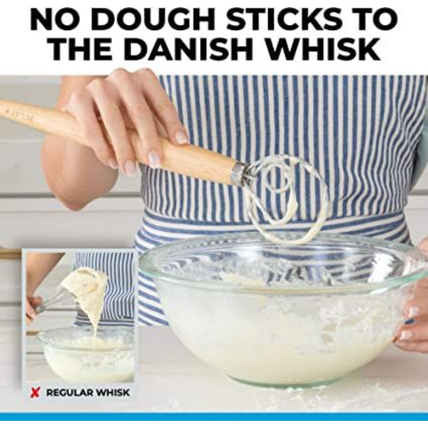 Danska degvisp Stor handmixer Stor 33cm Rostfritt stål och trä Dansk visp Holländsk stil Artisanmixer för bröd, deg, tårta, bakverk, etc.