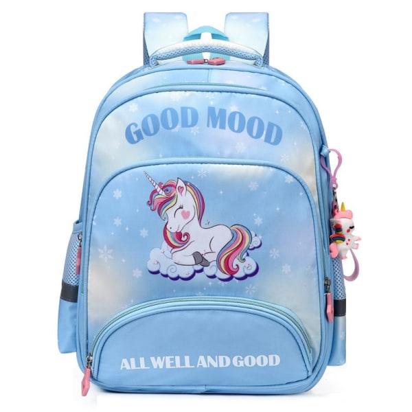 Grundskoleväska skolväska tjej tecknad ponnyryggsäck stor kapacitet barnväska-blå