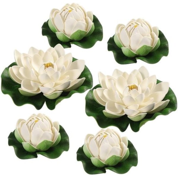 6PCS Artificial Floating Foam Lotus Flowers, with Water Lily Pad Ornaments,