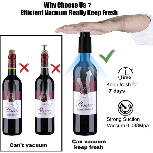 2 vinproppar Återanvändbar vinflaskpropp, vinbesparande vakuumpump för att hålla vinet fräscht, bästa presenten till vinälskare