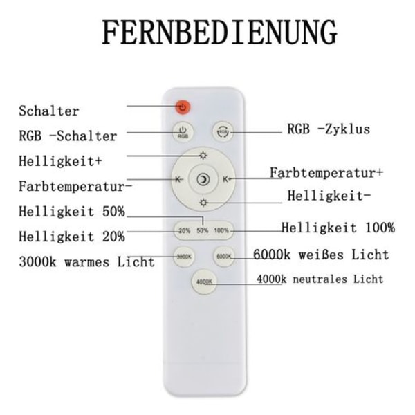 RGB LED-taklampe, 24 W taklampe dimbar med fjernkontroll, 3000 K