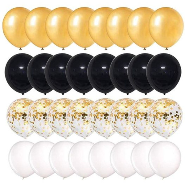 Sorte guld balloner, 60 stk. sorte guld hvide balloner, fødselsdagsdekoration