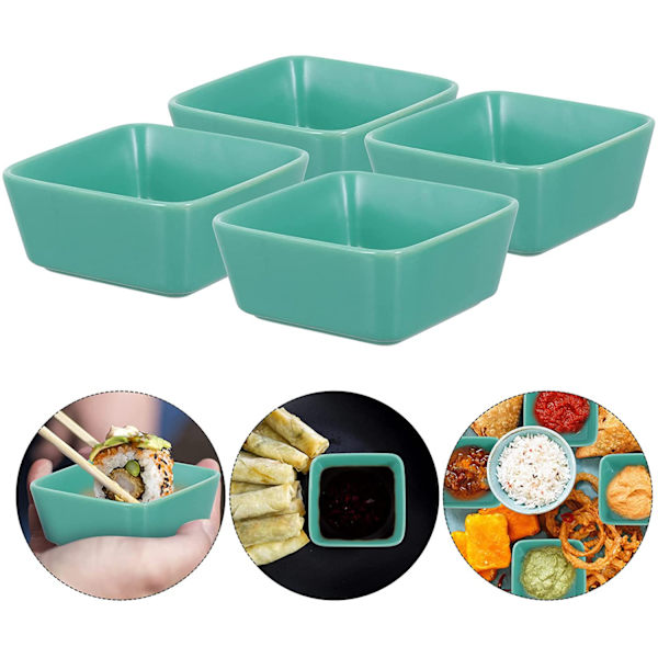 4 stk. Keramik Appetizer Fad Firkantede Sojasovsfade Dip Skåle