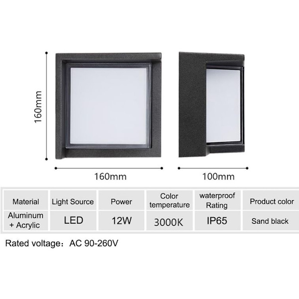 12W moderni LED-ulkoseinävalaisin vedenpitävä IP65 / alumiini +