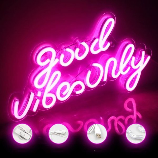 Good Vibes Only Ljusreklam Rosa LED Ord Ljusskylt Neonljus Akryl