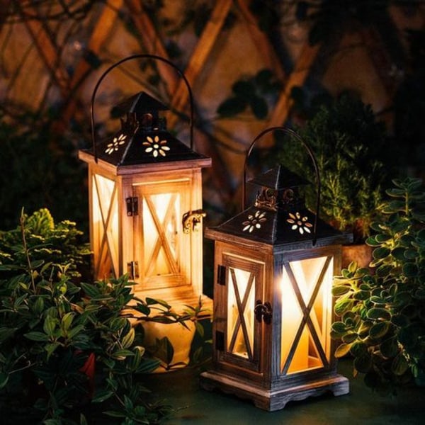 Lanterne lysestage Vintage lanterne træ Metal dekorativ lanterne holder