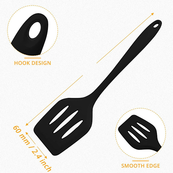 Silikon Spatlar, Non-Stick, Spatel med slits, livsmedelskvalitet, hög värmebeständighet upp till 480°F, slitsad spatel för fisk, ägg, pannkakor (L, svart)