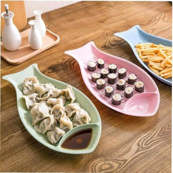 1 (grøn) skål, letvægts, innovativ fiskeformet vaskbar og genanvendelig til sushi, pommes frites og dumplings