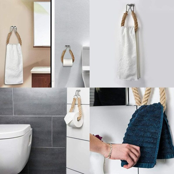 Köysi wc-paperiteline, hamppuköysipyyheteline, vintage puinen köysi wc-paperiteline
