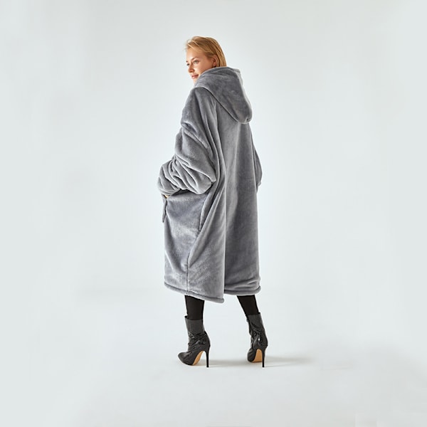 Tjock och mysig filt för män och kvinnor, huvtröja, varma kläder, plysch TV-filt, lös light grey size: one size