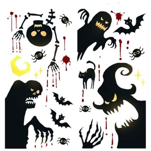 2 sett Halloween-spøkelser, flaggermus, skjeletter, blodflekker, edderkopper, stue