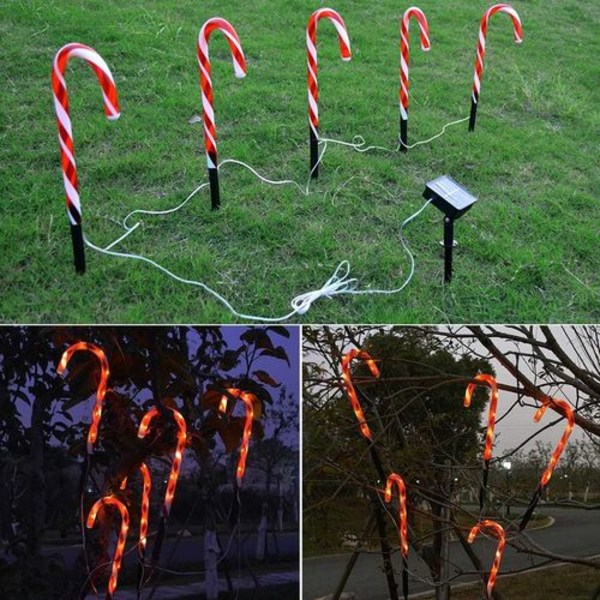 Solcelledrevne LED-hageplugg-sukkerstokker, sett med 5 (LED-sukkerstokker)