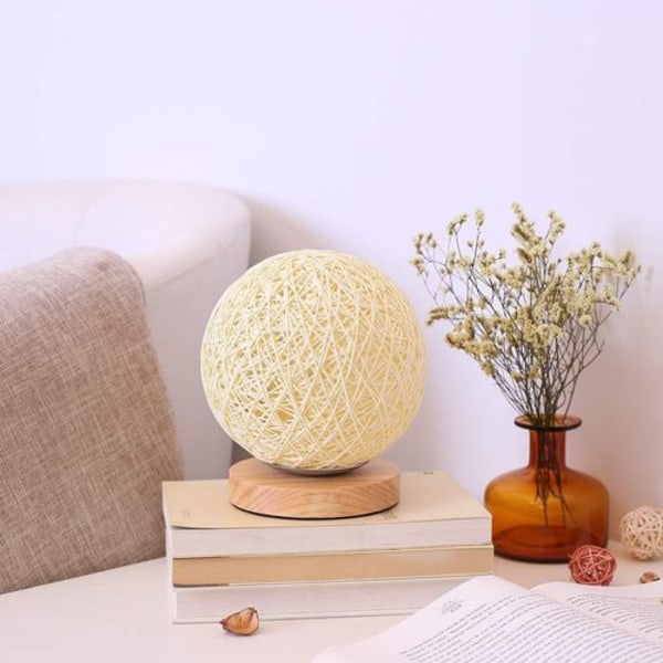 Romantic solid wood table lamp, bedside lamp, rattan ball, round lampshade