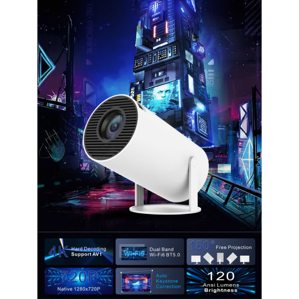 4k HD-projektor HY300 Android 11 hjemmekino bærbar utendørs projektor Dual Wifi6 200 Bt5.0 1080p 1280*720p