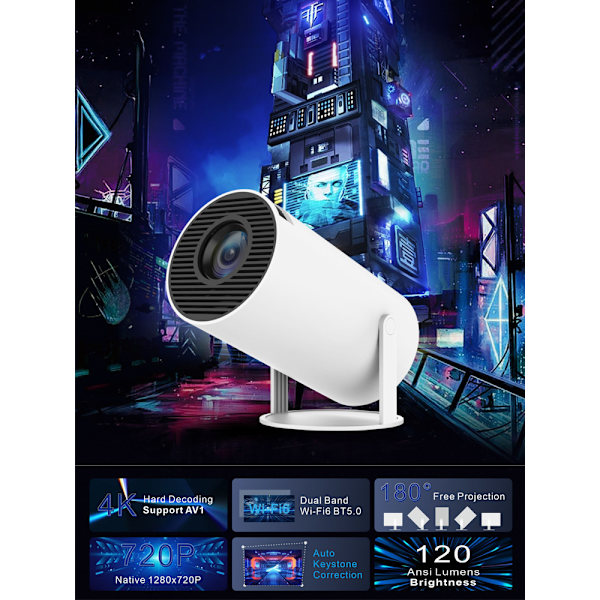 4k HD -projektori HY300 Android 11 Kotiteatteri Kannettava ulkokäyttöön Projektori Kaksi Wifi6 200 Bt5.0 1080p 1280*720p