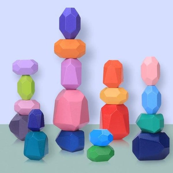 Balancerende sten træstablelegetøj, 20 stk Montessori trælegetøj farvet