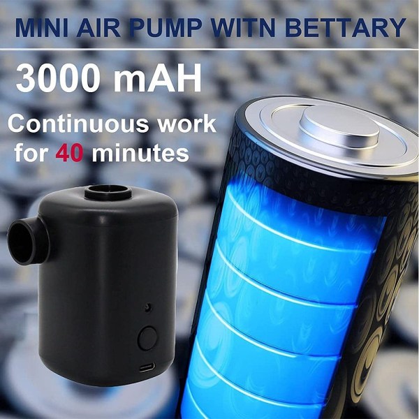 Ultra Mini Luftpumpe, Genopladelig, 4 Désen, Sort