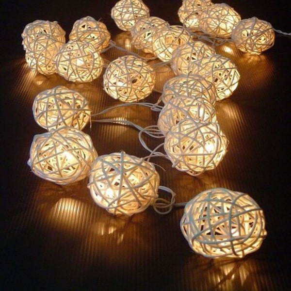 Rattan-eventyrlys solvarm hvit, 20 LEDS 5M 8 moduser utendørs eventyrlys