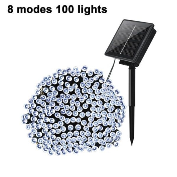 Solar fairy lights outdoor, 11.5M 100 LED warm white, 8 modes white