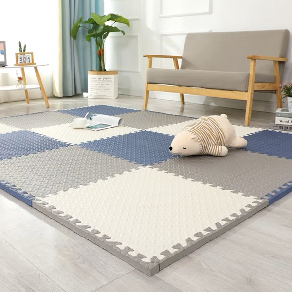 Vaahtomuovipehmuste - Pehmeä lasten Eva-palapelit, Lukittava lasten leikkimatto lattiamatto vaahtomuovi, 16-pakkaus. 30*30*1.0 (16 kappaletta) valkoinen harmaa vihreä white gray green