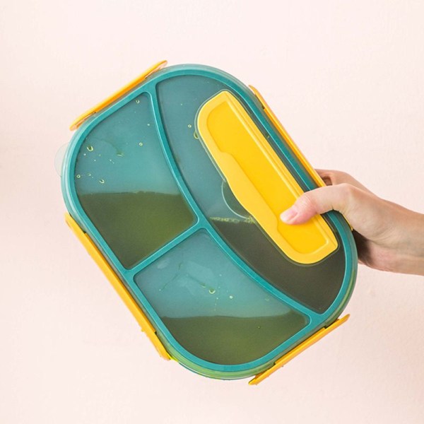 Plastboks med 3 rom for lunsj med bestikk, bærbar lunsjboks for studenter, mikrobølgeovn lunsjboks, forseglet oppbevaringsboks