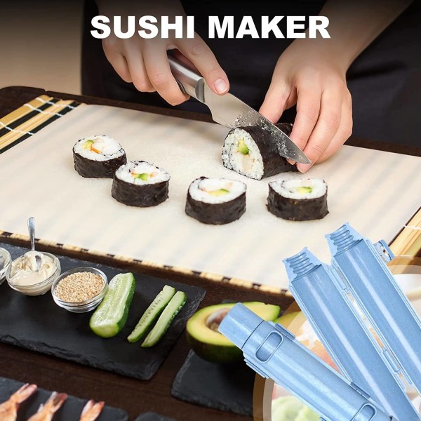 Sushi-tillverkare (27*6 cm blå), Sushi Bazooka, DIY Sushi-tillverkningsmaskin grönsak, kött, rullverktyg, kökstillbehör, Sushi-verktyg