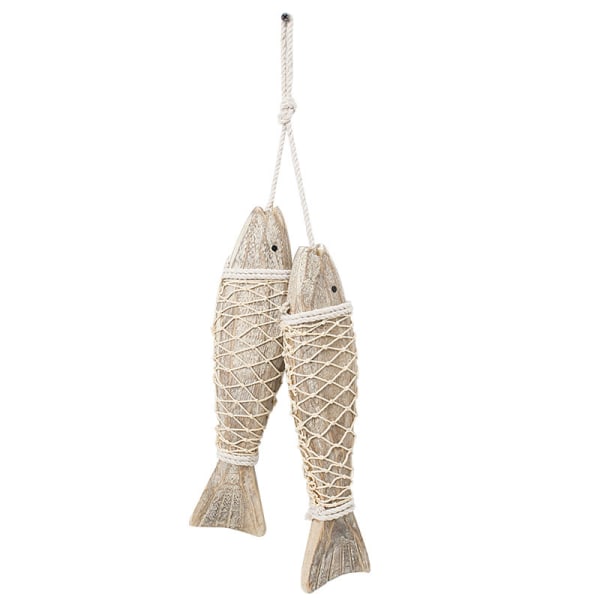1 sett med to dekorative trefiskpynt Veggoppheng