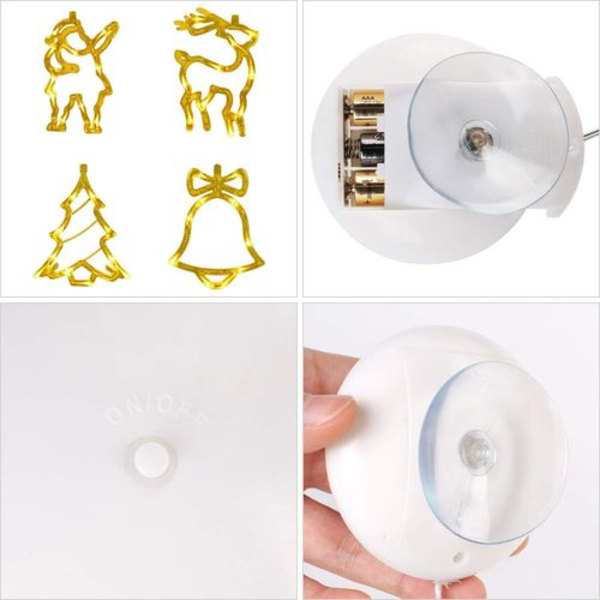 LED-lampdekoration med sugkopp: set med 4 fönsterbilder för jul