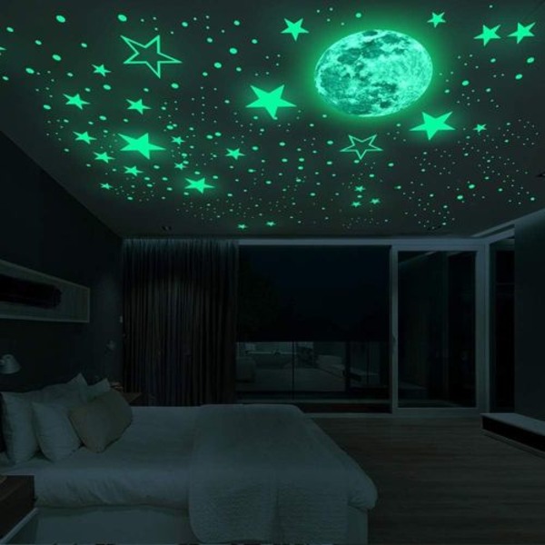 Glow in the Dark Star Wall Stickers 435 Selvhheftende Lyse og Realistiske