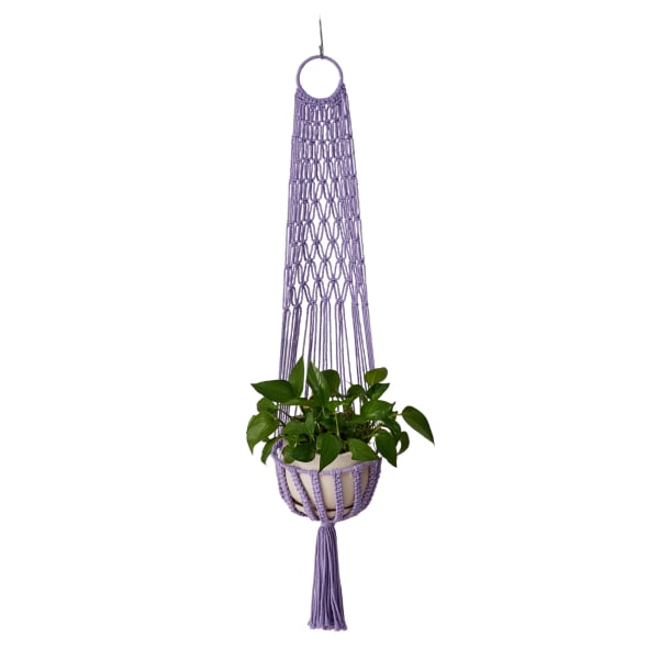 Handvävd bomullsrepplanterhängande korg Purple Length 1 m