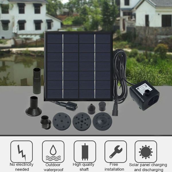 Fågelbadsfontän, solenergi vattenpump panel kit nedsänkbar vattenpump för