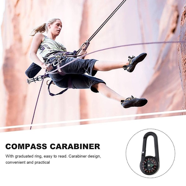 Kompass med karabinkrok, metall, for fotturer/reiser/camping