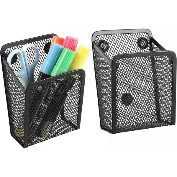 Magnetisk Penneholder 2 Rum Mesh Rustfrit Stål Rektangulær Penneholder Pakke med 2