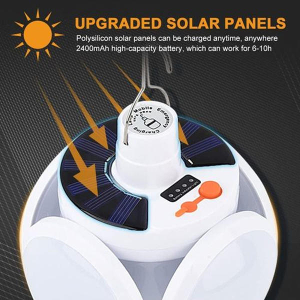 Aurinkokäyttöinen hätätilanteen kannettava retkeilylyhty, USB-ladattava, 5