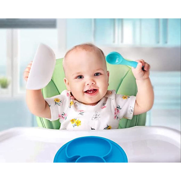 Blå Anka Baby Silikonbricka, Barns halkfri dammsugare, halkfri fackskål, diskmaskin och mikrovågsugn
