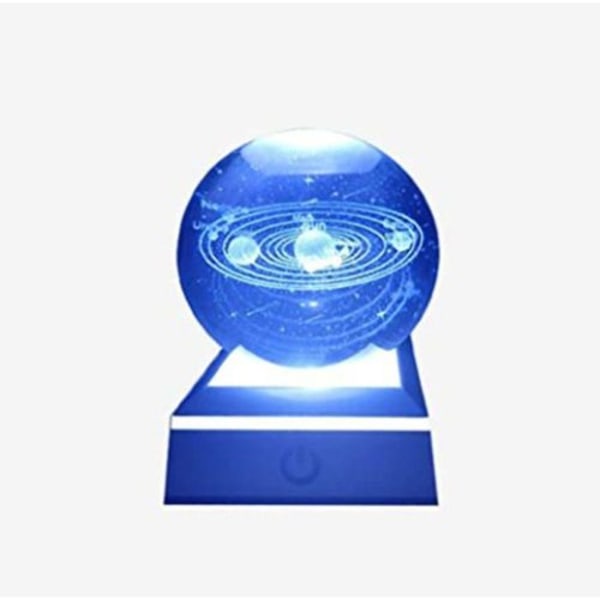 Sol system krystallkule 80mm solsystem med berøringssensor LED lysbase