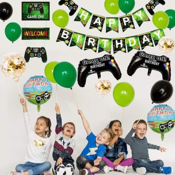 Fødselsdagsfest tilbehør til videospil, Happy Birthday Gaming Banner & 2 stykker Game on