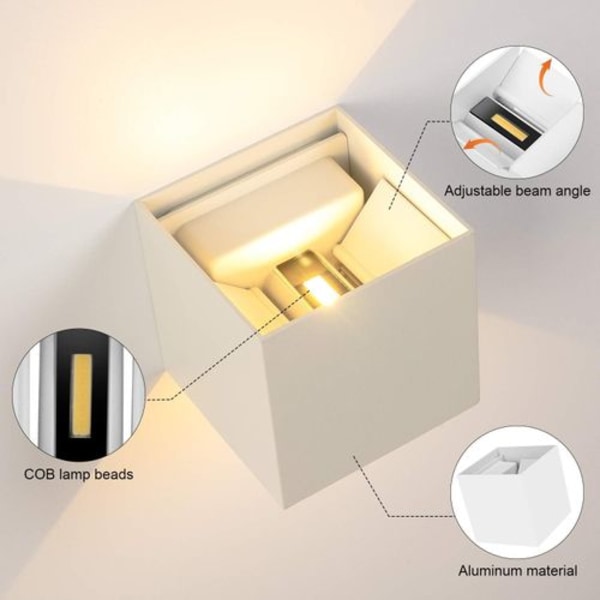 LED væglampe indendørs/udendørs 12W 2-delt udendørs væglampe 3000K LED