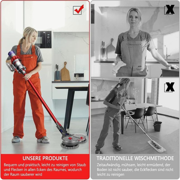 Elektrisk moppehoved til Dyson V15 V11 V10 V8 V7 med 6 vaskbare mopper