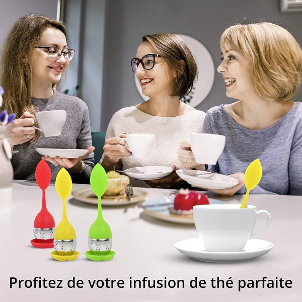 5PCS Teinfuser Sæt Silikone Diffuser Tebold Rustfrit Stål Te Filter Te Diffuser med Underkopper