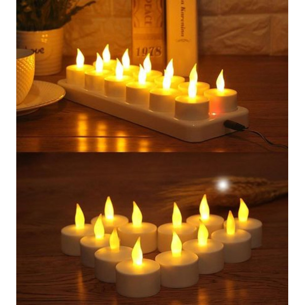 EXTSUD 12 LED Flammeløse Stearinlys, Genopladelige Stearinlys, Batteridrevne