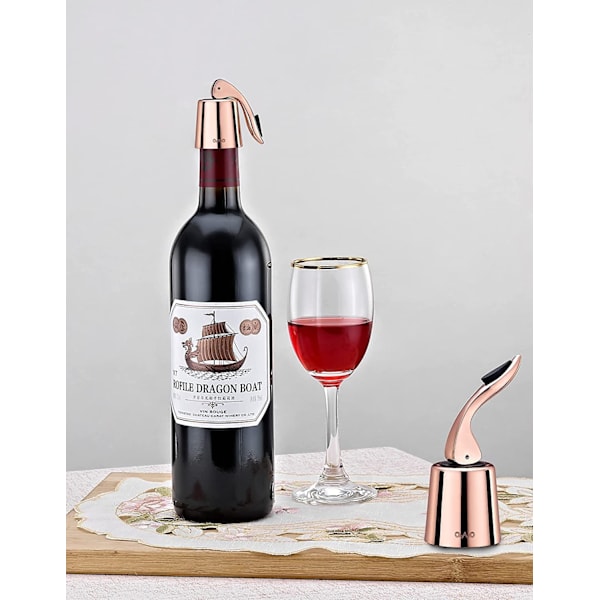 Vinstop, rustfrit stål med silikone, udvidelig prop, genanvendelig (rosaguld 2)