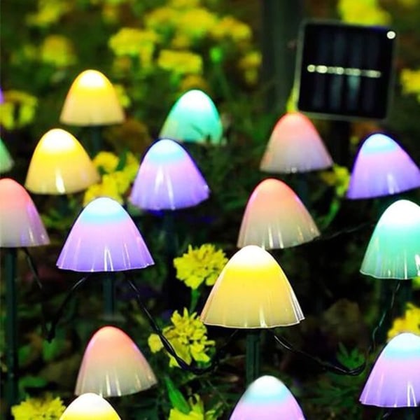 Solcelledrevne eventyrlys utendørs 20 LED soppdekorasjon, 8 moduser lys sopp LED-dekorasjon