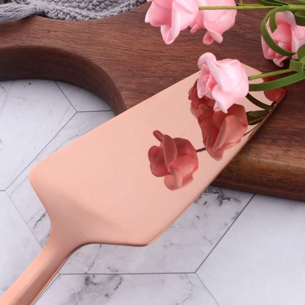 Rustfritt stål kakekutter pizzaspade server med flatt håndtak, speilpolert og oppvaskmaskinsikker, roségull