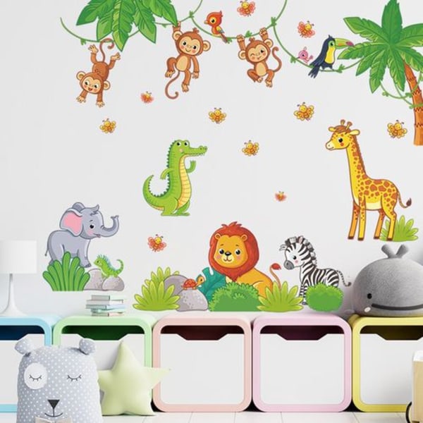 Jungle Dyr Wall Stickers Abe Monkey Elephant Wall Stickers til Børneværelse Børn